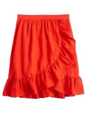 J. Crew Linen Faux Half Wrap Ruffle A-line Skirt in Orange Size 4 EUC